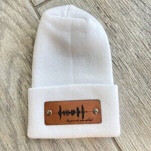 Love You To The Moon And Back Soundwave Newborn Baby Beanie - White - Premade